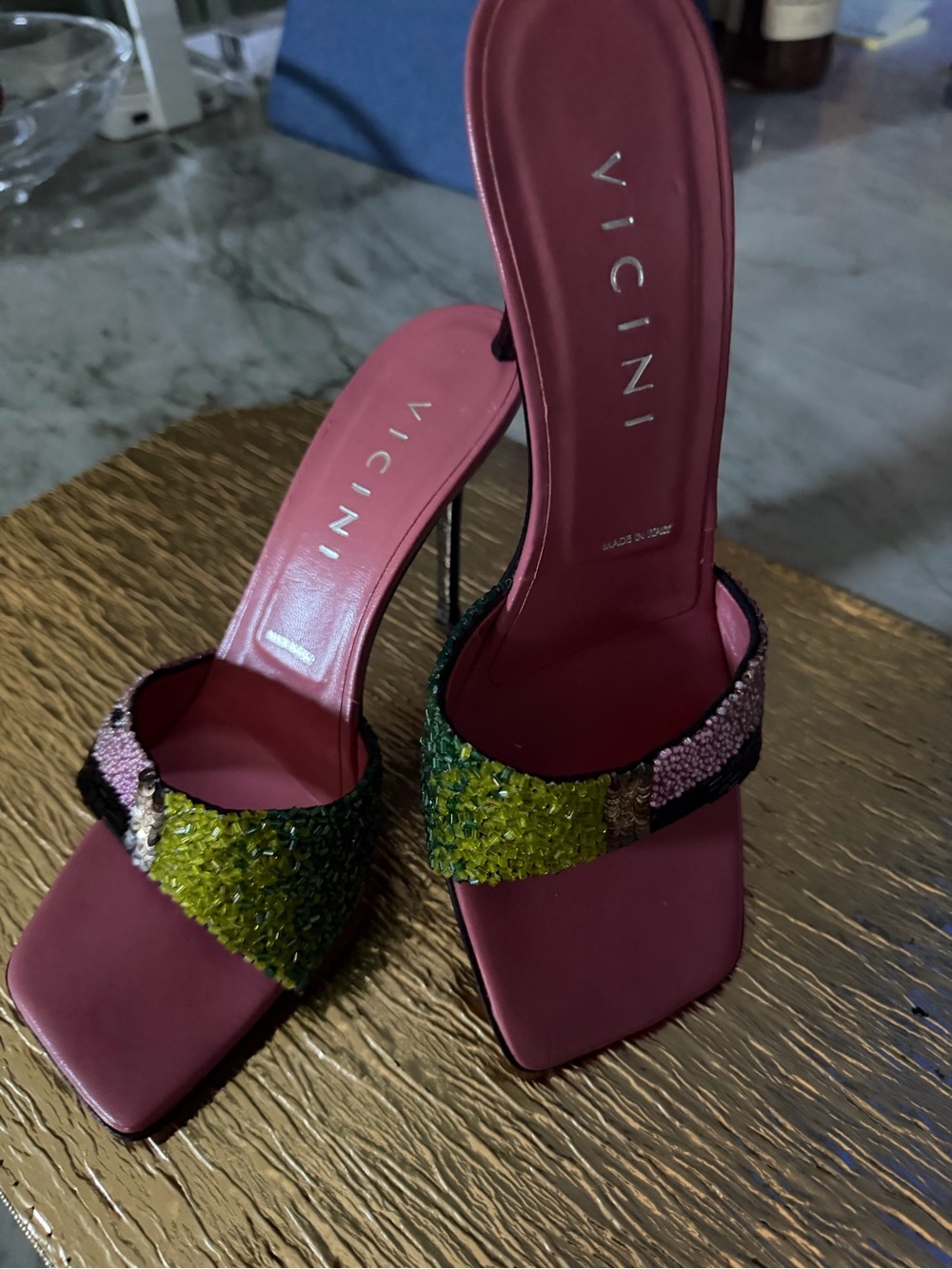 Vicini by giuseppe zanotti Beaded Strap Pink Leather Heeled Sandals